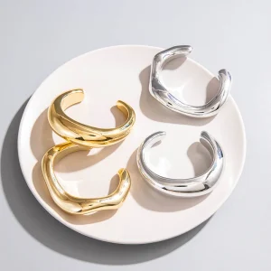 Trendy Big Cuff Bangles Bracelets Women Vintage Statement Plastic Geometric Open Bangle Hip Hop Punk Gold Silver Color Jewelry