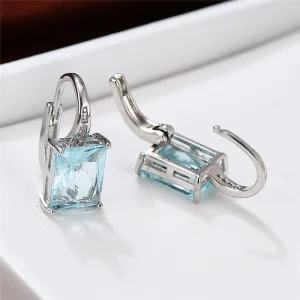 Multicolor Crystal Small Hoop Earrings Vintage Silver Color Wedding Earrings Rainbow Zircon Square Stone Earrings For Women Gift